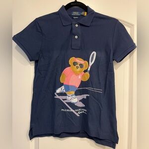 Rare Polo Ralph Lauren Women’s Tennis Bear Polo Shirt US Open Navy Custom Sz XS